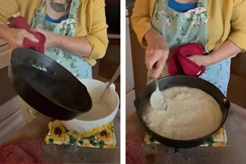 Heat the skillet and pour the batter